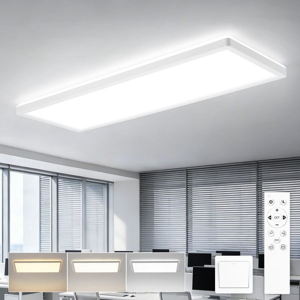 ZMH LED Deckenleuchte LED 22W 58CM Rechteckig Dimmbar Deckenlampe für BüroAugenschutz, LED fest integriert, Warmweiß-Neutralweiß-Kaltweiß, Zwei Steuerungsarten: Wandschalter & Fernbedienung