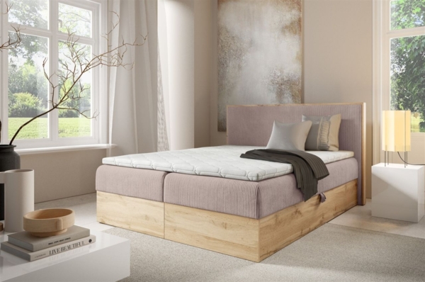 Boxspringbett Schlafzimmerbett ROLAND PREMIUM 180x200cm in Stoff Lincoln Rosa