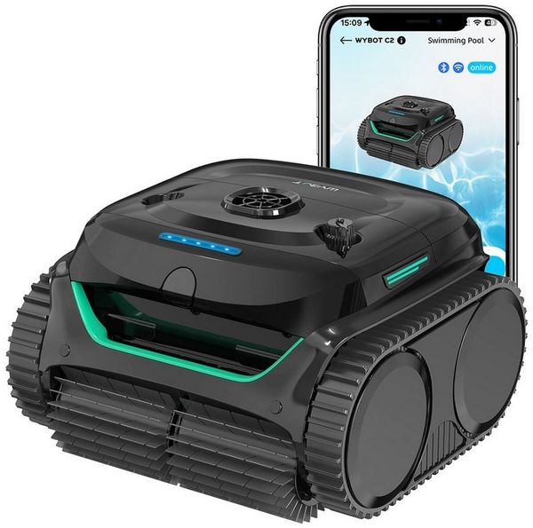 WYBOT Poolroboter C2 kabellos, über App steuerbar, für Boden Wände und Wasserlinie, Volle Poolabdeckung mit 7 Reinigungsmodi