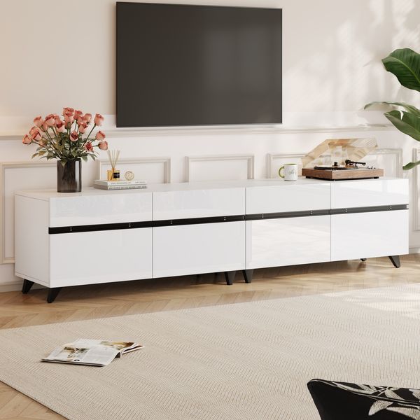 TV-Schrank 180x40x49cm, 4 Türen mit verstellbaren Einlegeböden,symmetrisches Design, 8 stabile Metallbeine