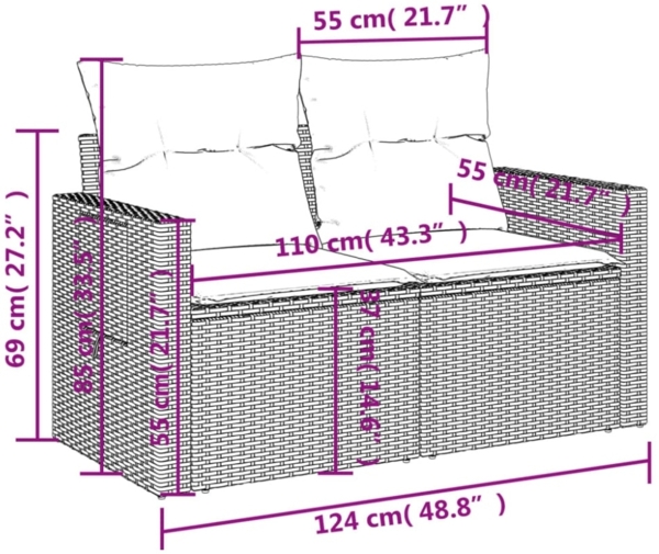 vidaXL 9-tlg. Garten-Sofagarnitur mit Kissen Schwarz Poly Rattan 3224599 Bild 8