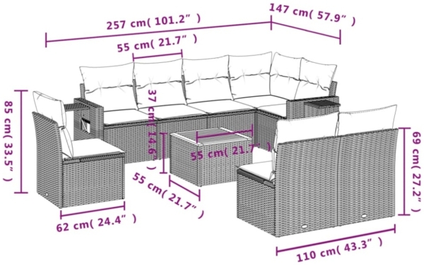 vidaXL 9-tlg. Garten-Sofagarnitur mit Kissen Schwarz Poly Rattan 3224599 Bild 7