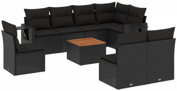 vidaXL 9-tlg. Garten-Sofagarnitur mit Kissen Schwarz Poly Rattan 3224599 Bild 2
