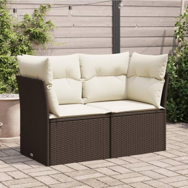 vidaXL Gartensofa mit Kissen 2-Sitzer Braun Poly Rattan