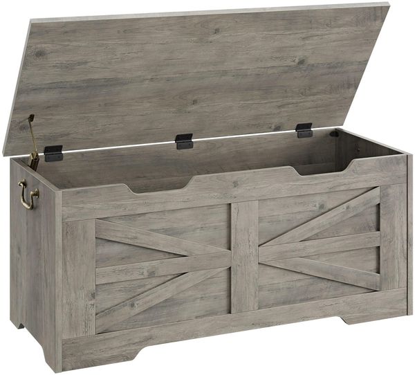 GarveeHome 100cm Sitztruhe Aufbewahrungsbank Aus Holz, Sitzbank Mit Stauraum Mit 2 Sicherheitsscharnieren, Multifunktionale Schuhbank Für Flur, Wohnzimmer, Schlafzimmer