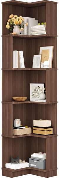 REDOM Eckschreibtisch Multifunktionsbücherregal,L-förmiges Bücherregal (mit LED-Farbwechsel, L-förmiges Design, 5-stufiger Stauraum, App-Steuerung, 63.5 x 45 x 175 cm)