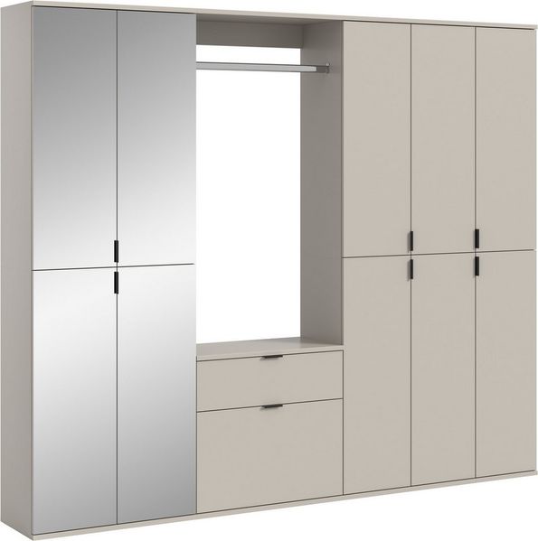 Home affaire Garderoben-Set TRONDHEIM, 6-teilig, Breite 213cm, individuell platzier- & erweiterbar, (Set, 5-St, bestehend aus: 3x Garderobenschrank & 3-tlgs. Zwischenbauelement), Garderobenschrank, Kleiderschrank, Schrankkombination, Garderobe