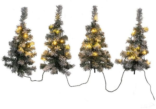Dekoleidenschaft Künstlicher Weihnachtsbaum in Schnee-Optik, 49 cm hoch, mit Lichterkette, Outdoor Christbaum, 4 Stück im Set, Tannenbaum, Gartendeko für Draußen mit Beleuchtung