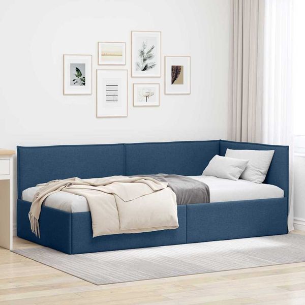 vidaXL Eckbettgestell mit Kopfteil Blau 80 x 200 cm Stoff 42016454