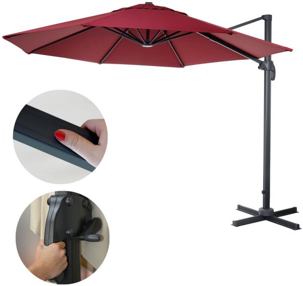 Gastronomie-Ampelschirm HWC-A96, Sonnenschirm, rund Ø 4m Polyester/Alu 27kg ~ bordeaux ohne Ständer
