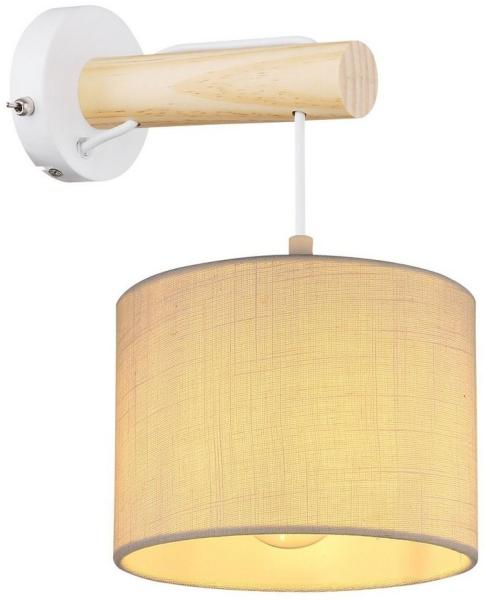 GLOBO Wandleuchte Innen mit Schalter Wandlampe Textil Schirm Holz Weiß 15377W