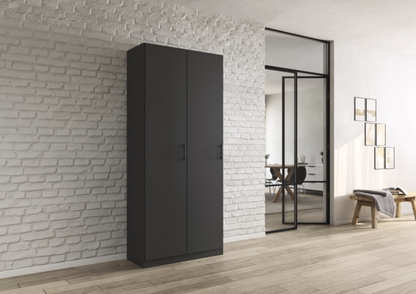 rauch Allrounder, Garderobenschrank, Mehrzweckschrank, 2-türig, mit 4 Einlegeböden, Farbe Grau metallic, BxHxT 91x210x41cm