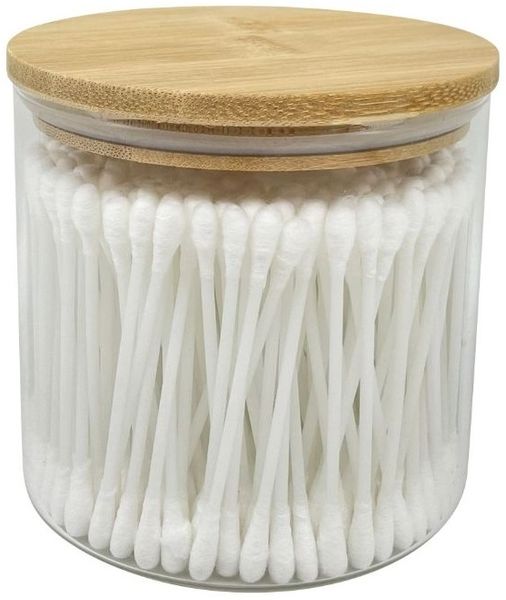 Aufbewahrungsbox mit Bambusdeckel - Kosmetik Organizer mit 300 Wattestäbchen
