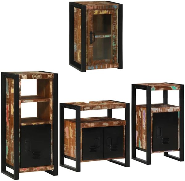 vidaXL Badezimmermöbel-Set mit Regal 4 pcs Mehrfarbig Massives Altholz 3305699