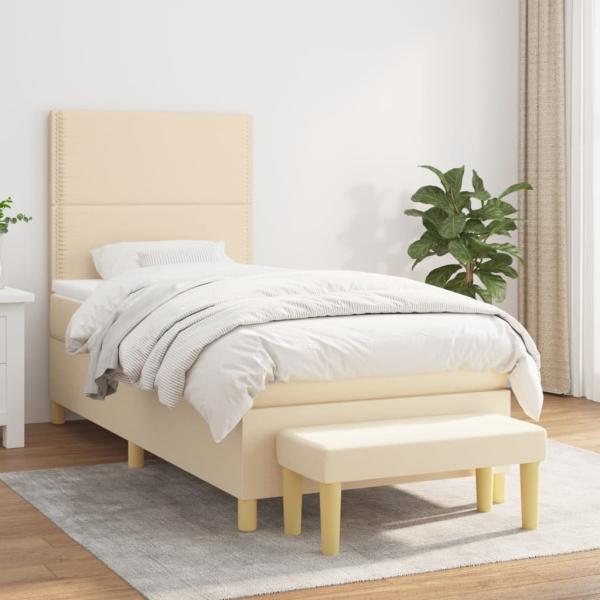 vidaXL Boxspringbett mit Matratze Creme 100x200 cm Stoff 3137058