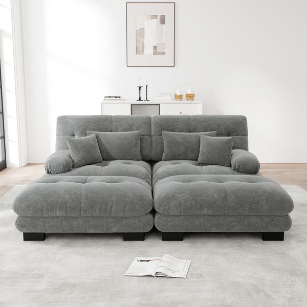 2-Sitzer Wohnlandschaft H 81 x T 220 x B 145 cm aus Chenille in Grau, modular erweiterbar
