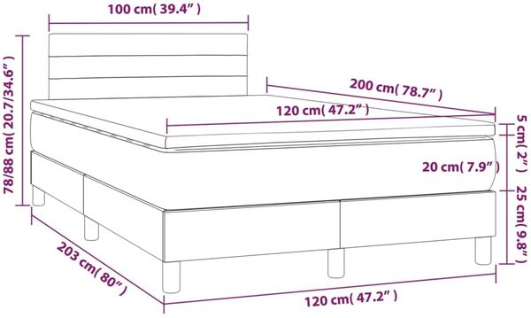 vidaXL Boxspringbett mit Matratze & LED Dunkelblau 120x200 cm Samt 3134457 Bild 8