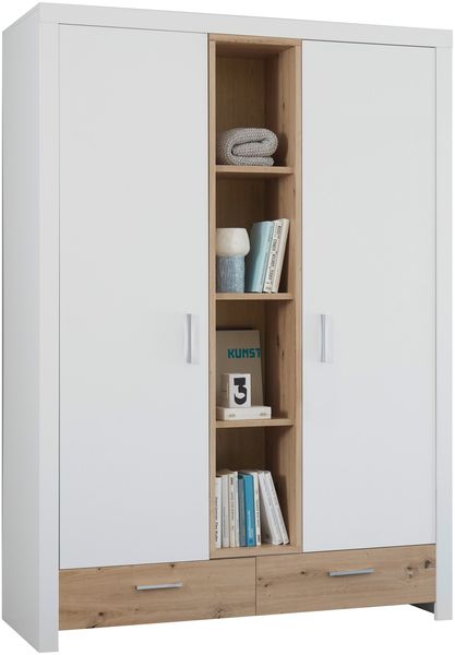 Drehtürenschrank >Filou< 2 Türen, Fächer, Weiß / Artisan Eiche Dekor - 143,2x200,5x55,3 (BxHxT)
