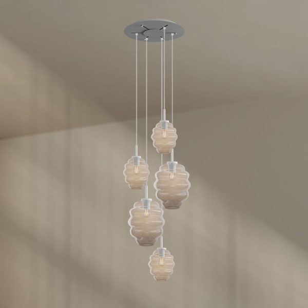 s.luce Echos Galerieleuchte 5-flammig Ø 60cm Baldachin Ø 18/25cm Klar, Weiß Bild 1