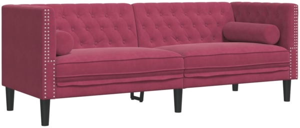 vidaXL Chesterfield-Sofa mit Nackenrollen 3-Sitzer Weinrot Samt 372697