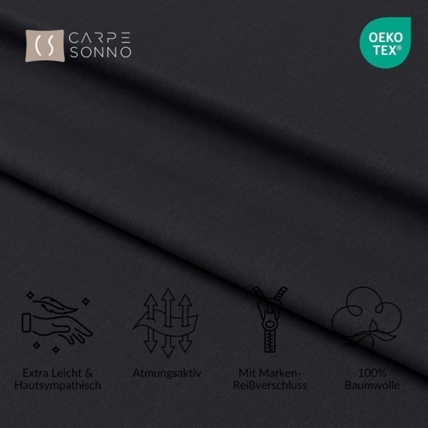 Carpe Sonno Bettwäsche Leichte Renforce Bettwäsche 135x200 155x220 Baumwolle Einfarbig Uni, Renforcé, 2 teilig, Uni Bettbezug 135x200 Schwarz - Extra Leicht & Oeko-Tex Bild 2