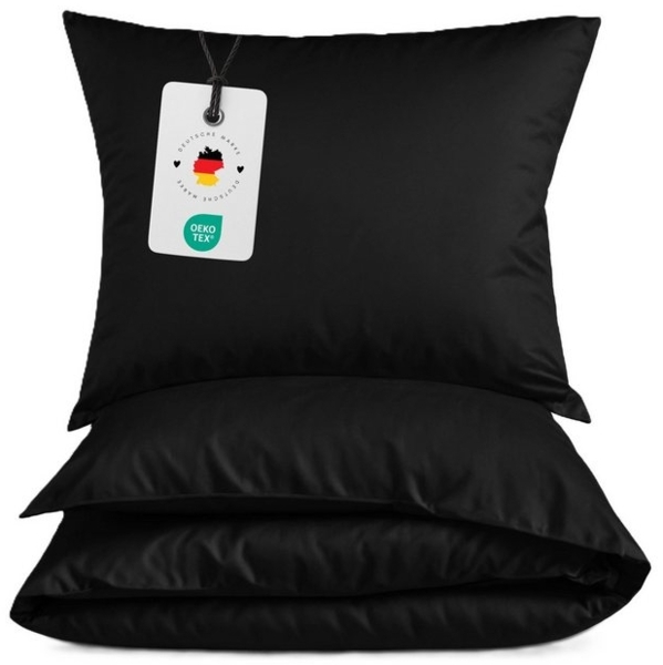 Carpe Sonno Bettwäsche Leichte Renforce Bettwäsche 135x200 155x220 Baumwolle Einfarbig Uni, Renforcé, 2 teilig, Uni Bettbezug 135x200 Schwarz - Extra Leicht & Oeko-Tex Bild 4