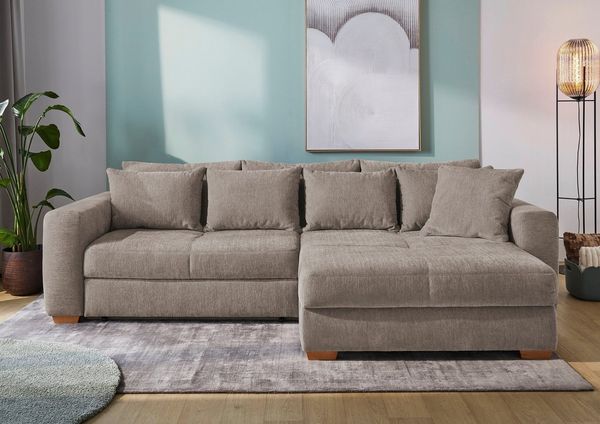 Jockenhöfer Gruppe Ecksofa Kampen L-Form, B: 288 cm, Liegefl. 153x245 cm, mit Bettfunktion, Bettkasten & Zierkissen, Federkern