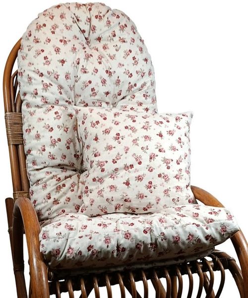 Rattani Polsterauflage Polster für Schaukelstuhl Liegestuhl 130x50x10 cm + Zierkissen 40x40, Stoff Mirha Leinen Motiv Rose. Viele weitere Farben lieferbar.