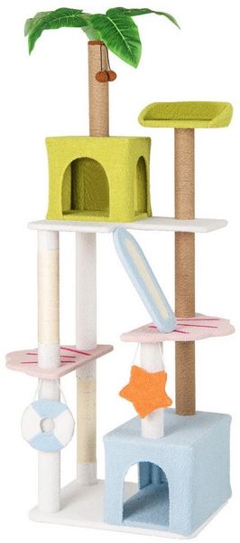 COSTWAY Kratzbaum, mehrstöckig, mit 2 Katzenhöhlen, Plattformen, 180cm