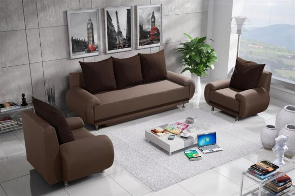 Sofa Set MIKA 3-1-1 Sofagarnitur in Polyesterstoff Sand / Braun