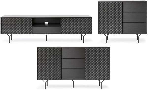 Wohnzimmer-Set Wohnwand Raven 3-teilig schwarz mit 3D-Optik