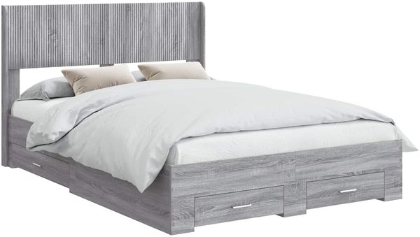 vidaXL Bettgestell mit Stauraum und Kopfteil Grau Sonoma Holzwerkstoff 3414488 Bild 2