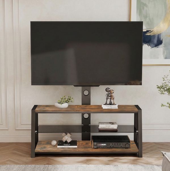 TV-Schrank mit TV-Ständer, MDF & Metall, höhenverstellbar, 116 x 42 x 125 cm, Braun