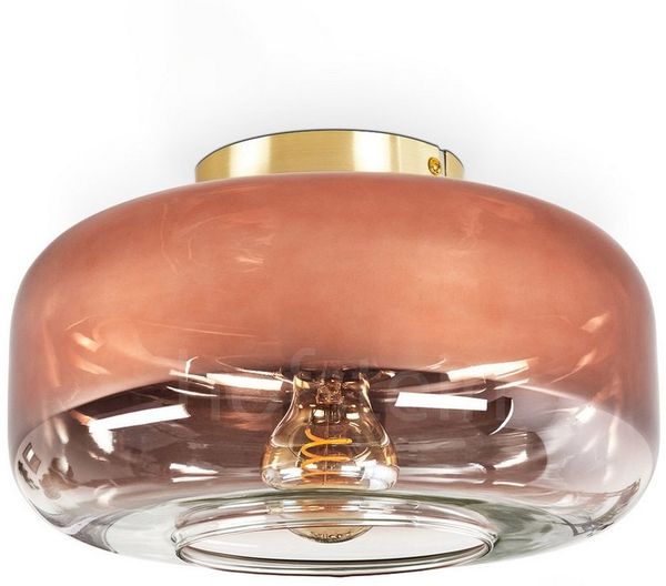 hofstein Deckenleuchte runde Deckenlampe aus Metall/Glas in Messingfarben/Kupferfarben/Klar, ohne Leuchtmittel, Retro/Vintage, mit Schirm aus Glas (28cm), 1x E27, ohne Leuchtmittel