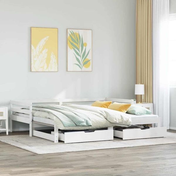 vidaXL Tagesbett mit Schubladen Weiß 90x200 cm Kiefernholz 3302145