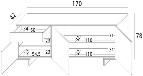 Dmora Sideboard Aronne, Wohnzimmer-Sideboard, Wohnzimmer-Buffet mit 3 Türen und 1 Schublade, 100 % Made in Italy, 170 x 42 x 78 cm, Weiß Bild 3