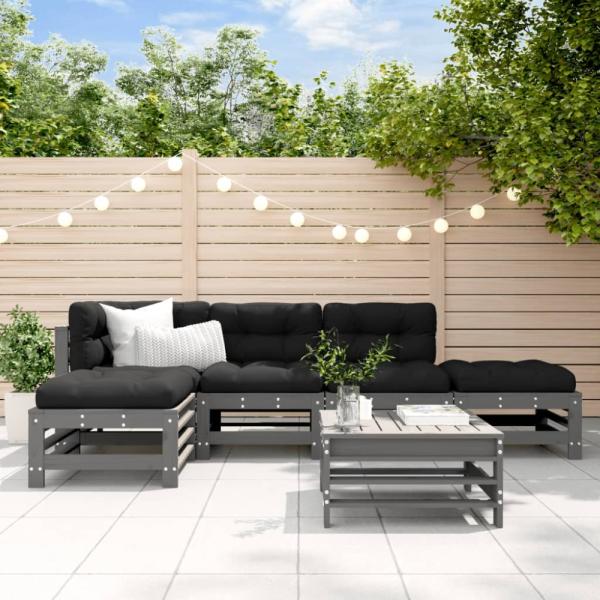 vidaXL 6-tlg. Garten-Lounge-Set Grau Massivholz Kiefer 3186335