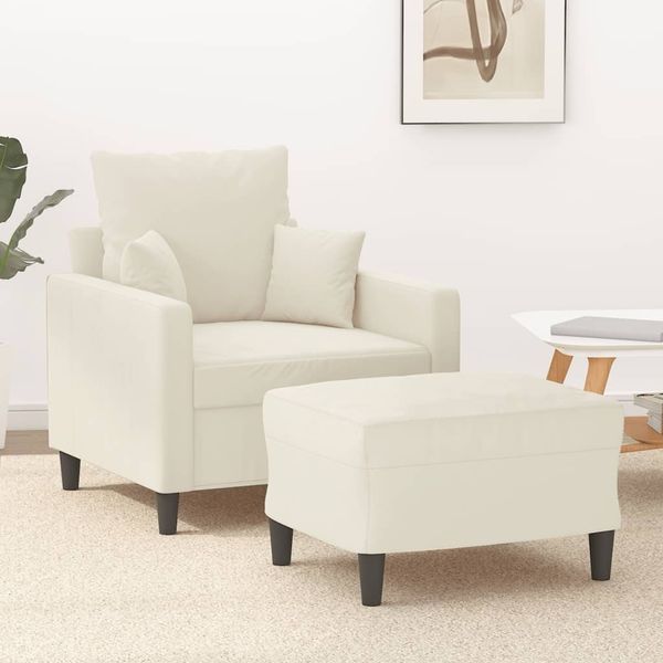 vidaXL Sessel mit Hocker Creme 60 cm Samt 3201105