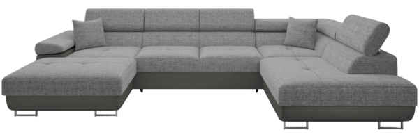 Ecksofa Torezio Bis mit Bettkasten, Schlaffunktion und Einstellbare Kopfstützen (Farbe: Soft 029 + Lux 05, Seite: Rechts)