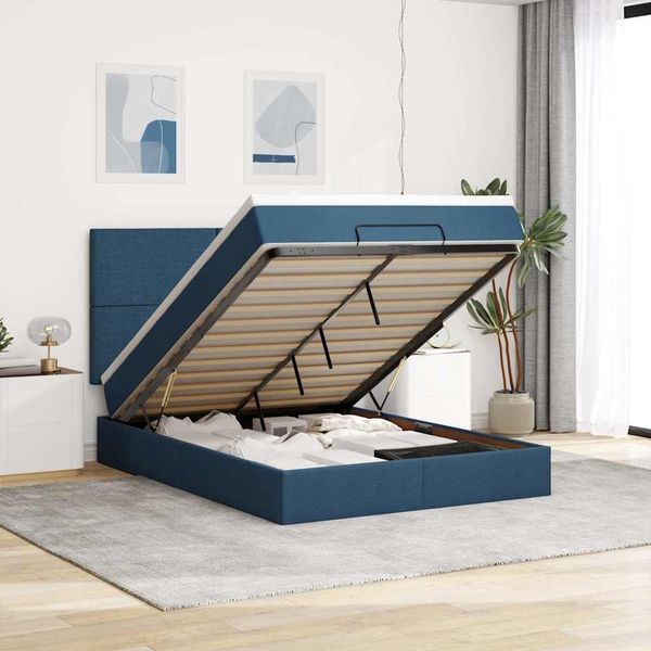 vidaXL Ottoman-Bett mit Matratze Blau 140x200 cm Stoff 3313084