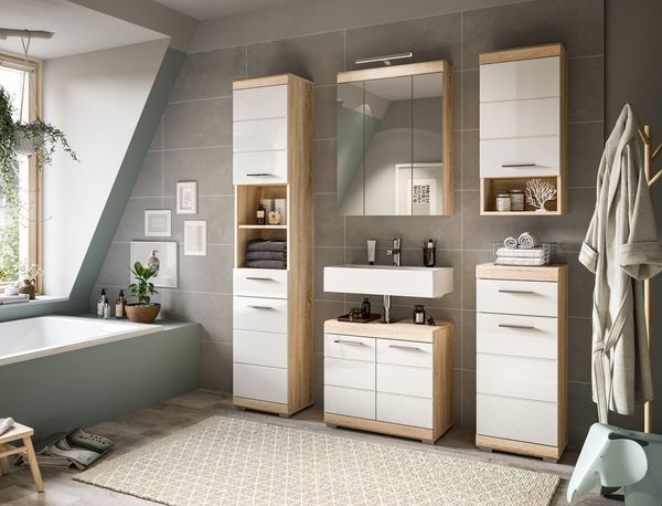 furnling Badezimmerspiegelschrank Scott mit Beleuchtung, Badschrank, Spiegelschrank, Breite 60 cm