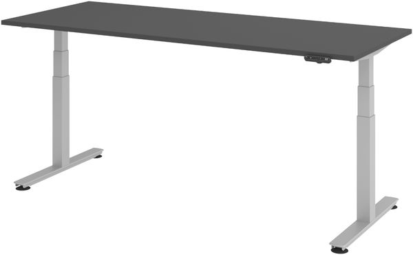 bümö elektrisch höhenverstellbarer Schreibtisch 200x80 cm in graphit, Gestell in silber - Schreibtisch höhenverstellbar elektrisch mit Memory-Steuerung, Steh-Sitz Tisch, XDSM-20-G-S