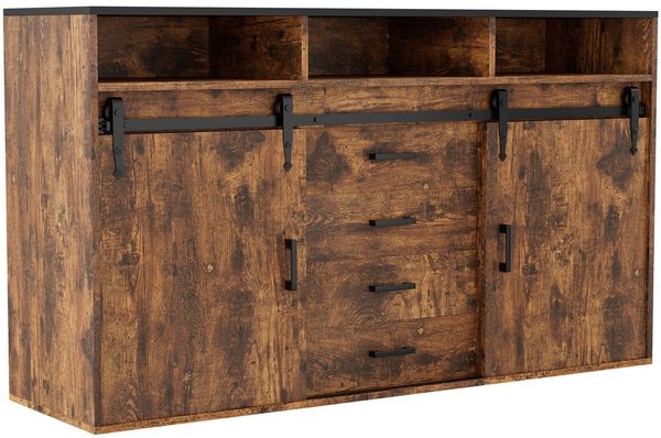 HOMAVO Sideboard HG1 kommode mit Schiebetüren & 4 Schubladen – 140 cm (FSC®, viel Stauraum, pflegeleicht), für Wohnzimmer Schlafzimmer Büro Flur