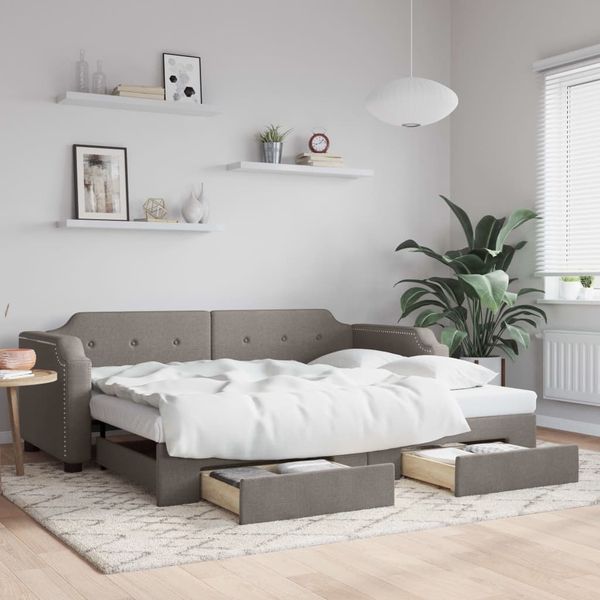vidaXL Tagesbett Ausziehbar mit Schubladen Taupe 90x200 cm Stoff 3197673