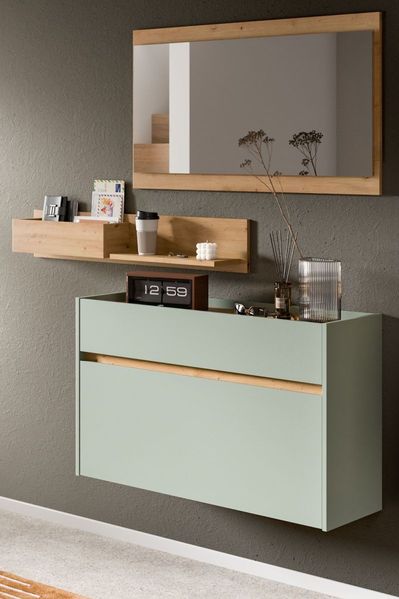 Garderobe Set 3-tlg. Borga in salbei und Eiche 140 cm