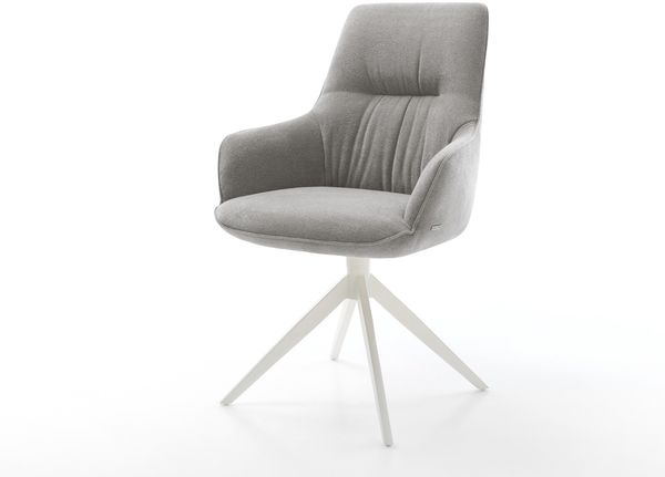 Drehstuhl Zelia-Flex mit Armlehnen Strukturstoff Soft Grau Kreuzgestell breit Weiß 360° drehbar Wippfunktion Taschenfederkern