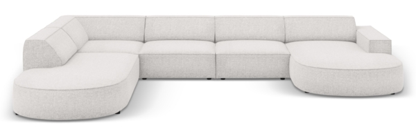 Micadoni Panorama-Ecksofa Jodie 7-Sitzer runde Recamiere Links Chenille Haga Hellgrau