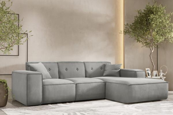 Ecksofa Designersofa CESINA Stoff Opera Velvet Steingrau Ottomane Rechts