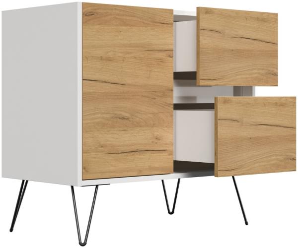 Raumwunder S Sideboard Kommode Greifraum 80cm 2 SoftClose 1 Tür Weiß/Eiche Front : Oak Gold / Weiss hochglanz Bild 7