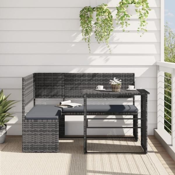 vidaXL Gartensofa in L-Form mit Tisch und Kissen Grau Poly Rattan 362348